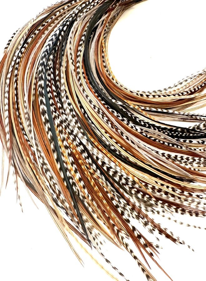 Feather Headz 21 Natural Color Hair Extensions – 9”–14” Long – DIY Rooster Kit with 20 Micro-Link Beads – 100% Real Feathers – Eye-Catching Boho Style - Image 1